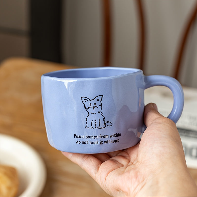 Handmade Ceramic Coffee Mug with Cute Animal Prints - 10.8oz, BPA-Free, Microwave Safe