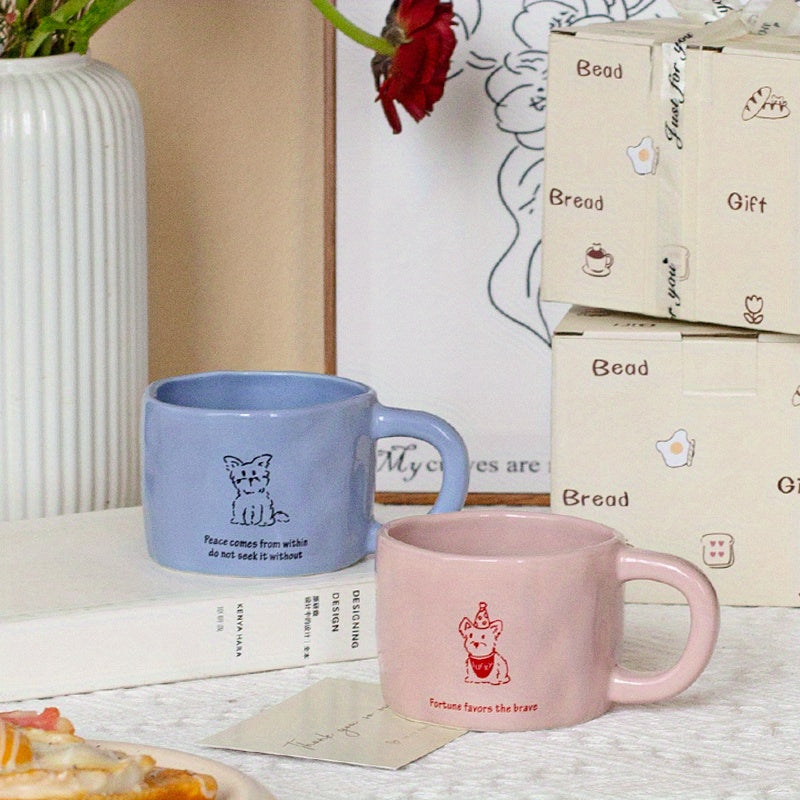 Handmade Ceramic Coffee Mug with Cute Animal Prints - 10.8oz, BPA-Free, Microwave Safe