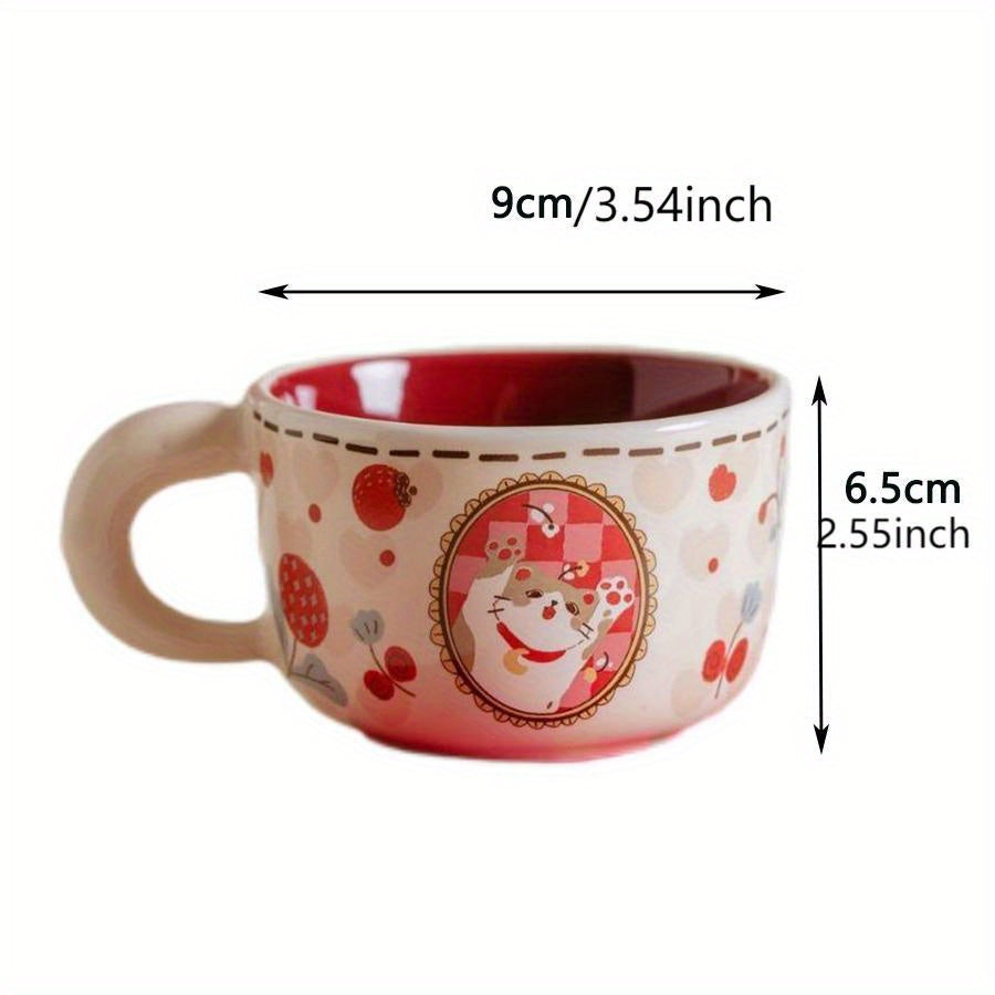 Vintage Cute Money-Grabbing Cat Coffee Mug - Ceramic Kitten Design with Red Bow Tie, Insulated