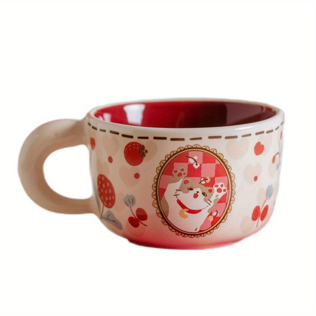 Vintage Cute Money-Grabbing Cat Coffee Mug - Ceramic Kitten Design with Red Bow Tie, Insulated