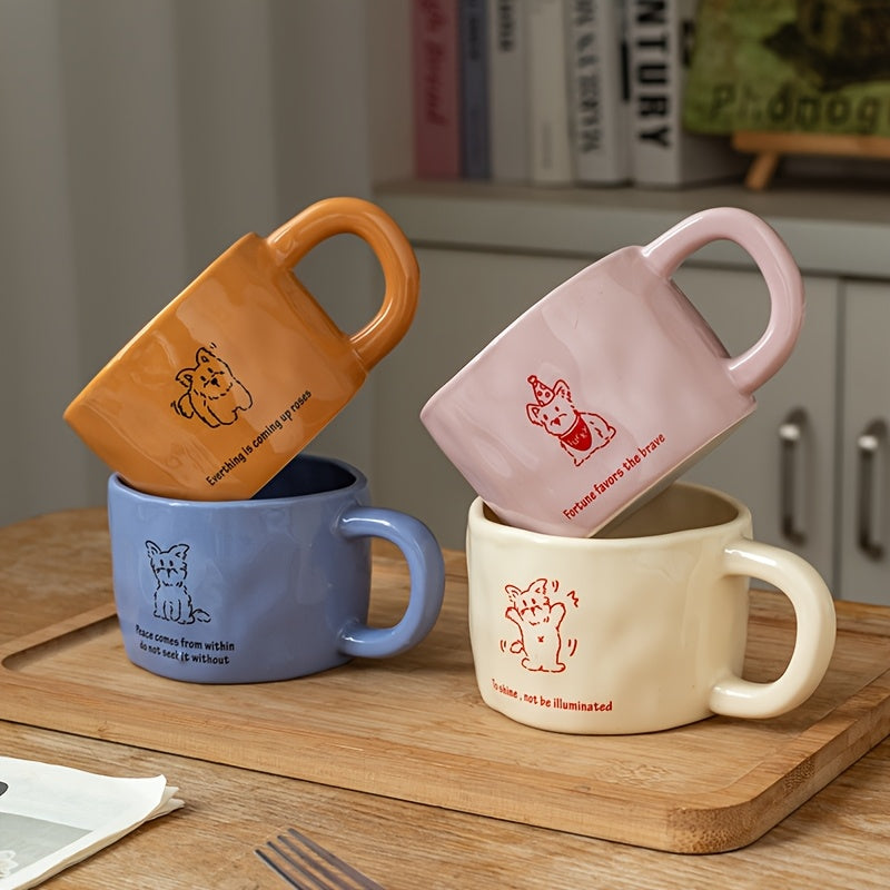 Handmade Ceramic Coffee Mug with Cute Animal Prints - 10.8oz, BPA-Free, Microwave Safe